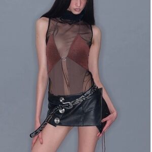Brown bodysuit mesh fashion